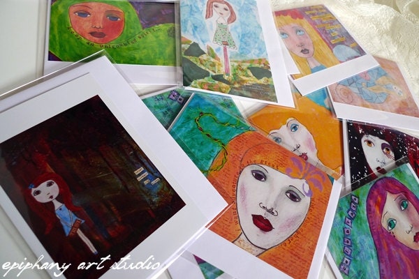 Mix & Match Blank Card Bundle -- 16 Fine Art Print Cards, 4" x 6", Whimsical Blank Notes, Greeting Cards, Bulk Discount, Sale