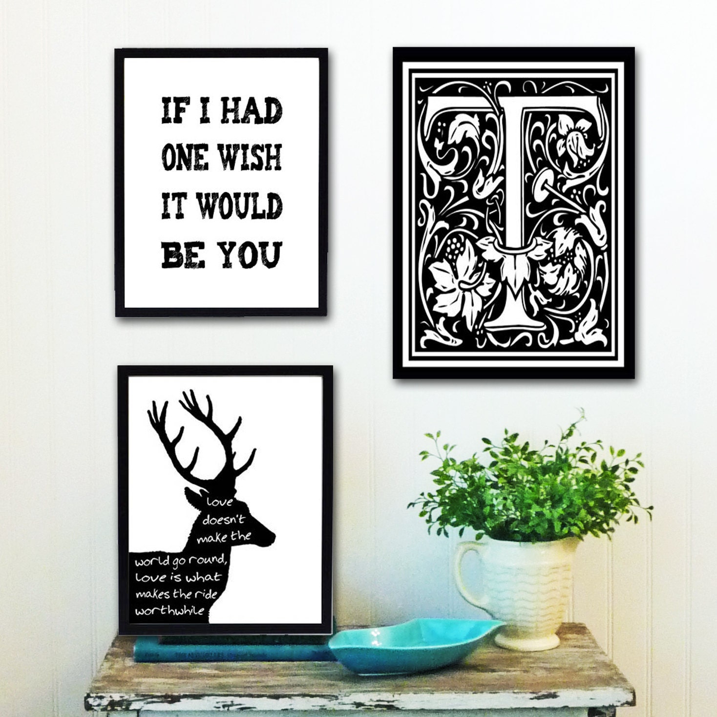 personalized instant collection art print set poster home decor letter black and white quote wedding gift