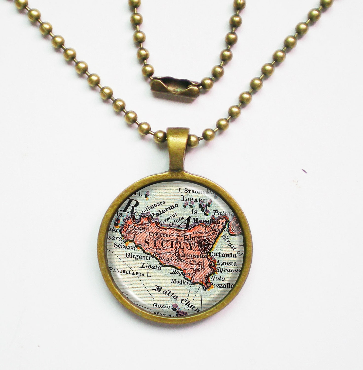 Custom Map Necklace -Sicily Island, Italy -Vintage Map Series