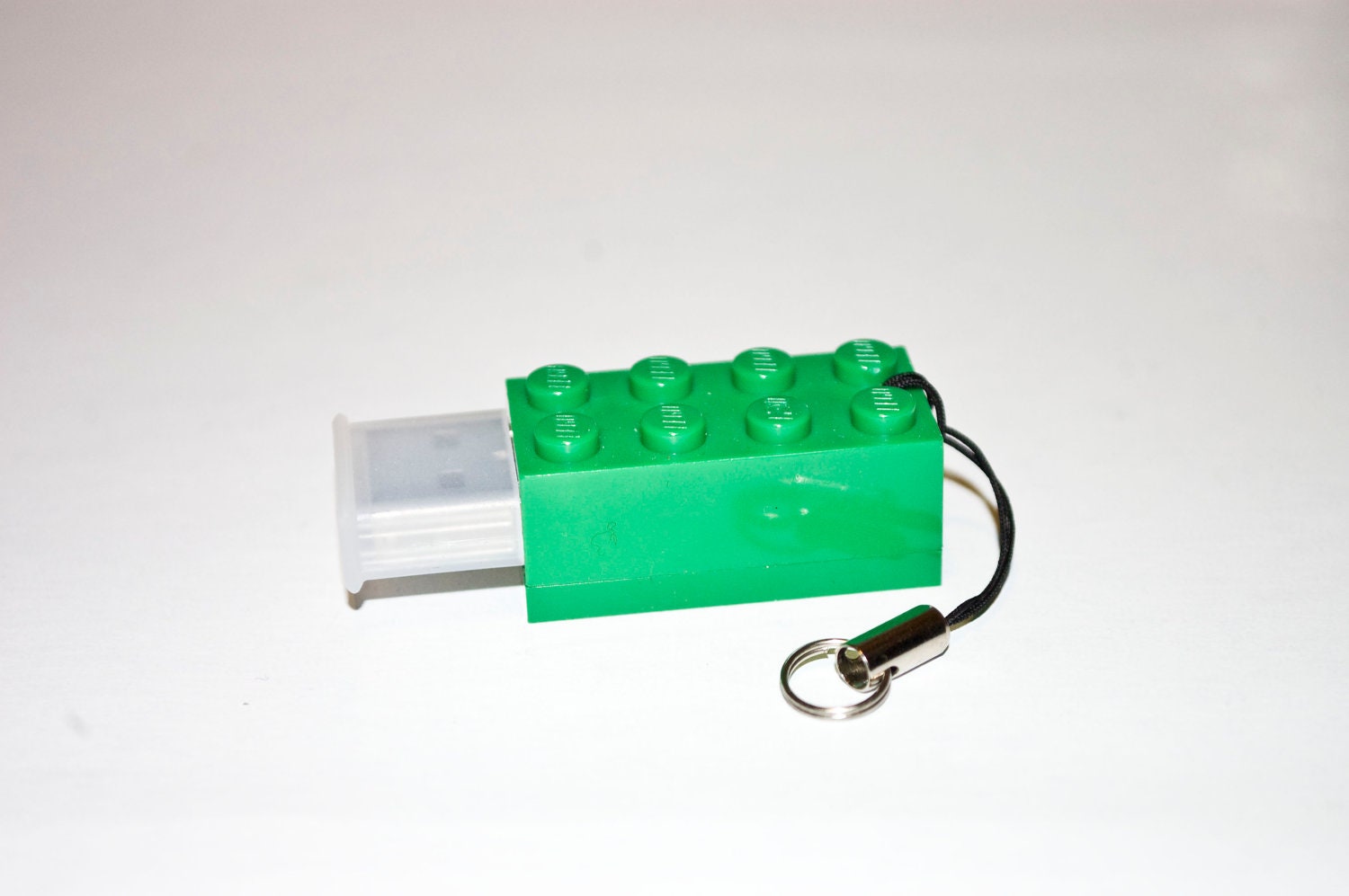 2GB Green Lego Brick USB Flash Drive with tiny lanyard