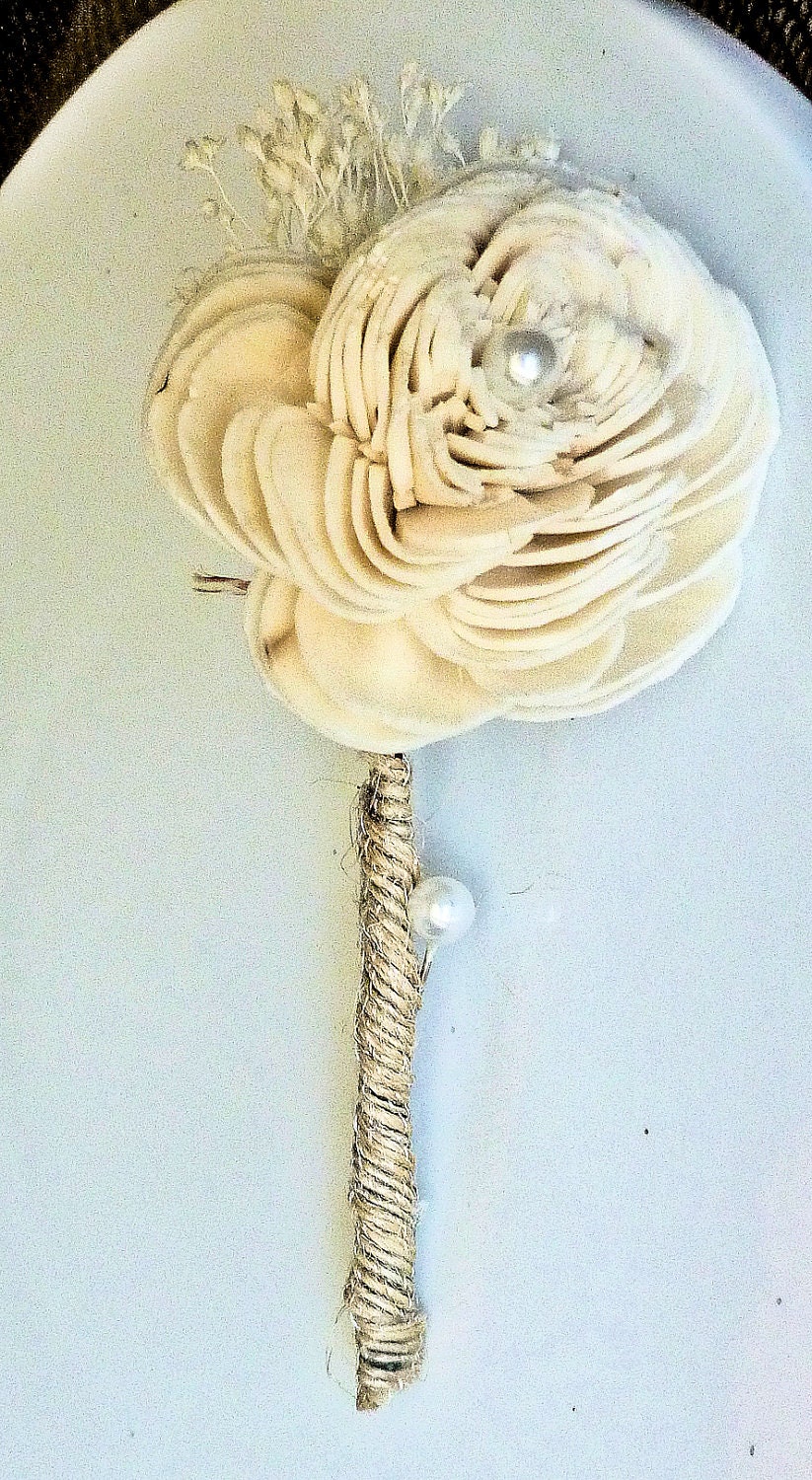 Boutonniere- Made to Order Groom, Groomsmen, Sola Flower, Wedding, Wedding Flowers, Shabby Chic Wedding, Rustic Wedding