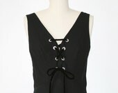 70s's Mini Dress with Rhinestone Lace up Front - Size Small