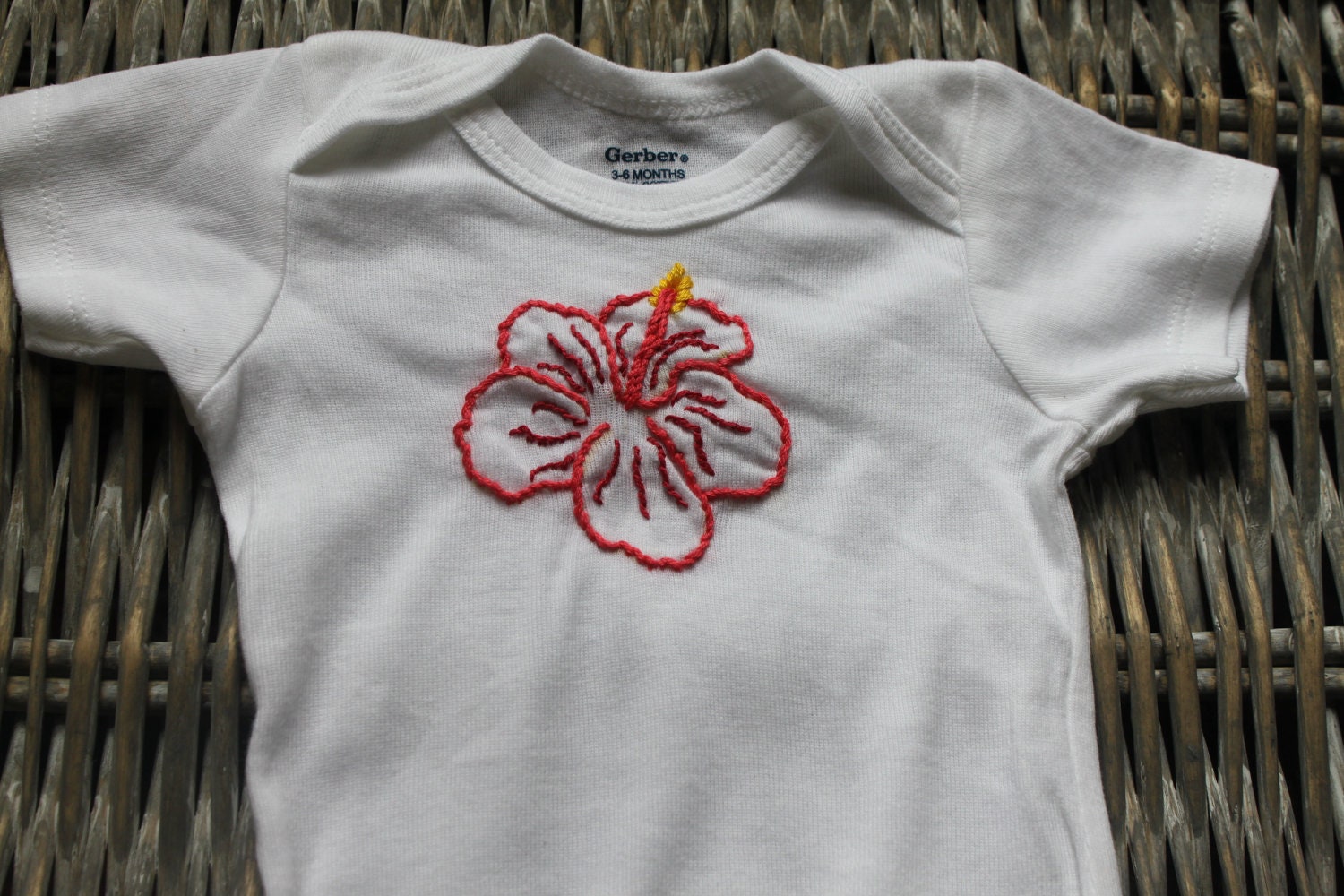 Pink Hibiscus Flower Onesie - Hand Embroidered