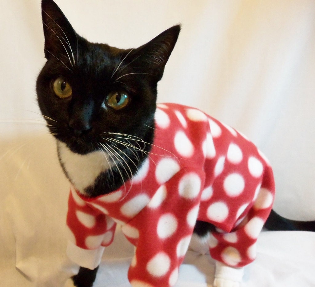 Cat Pajamas Large Polkadot Fleece Cat Pajamas   Several Colors Available