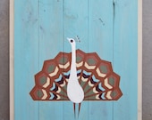 Reclaimed Wood Geometric Peacock Painting