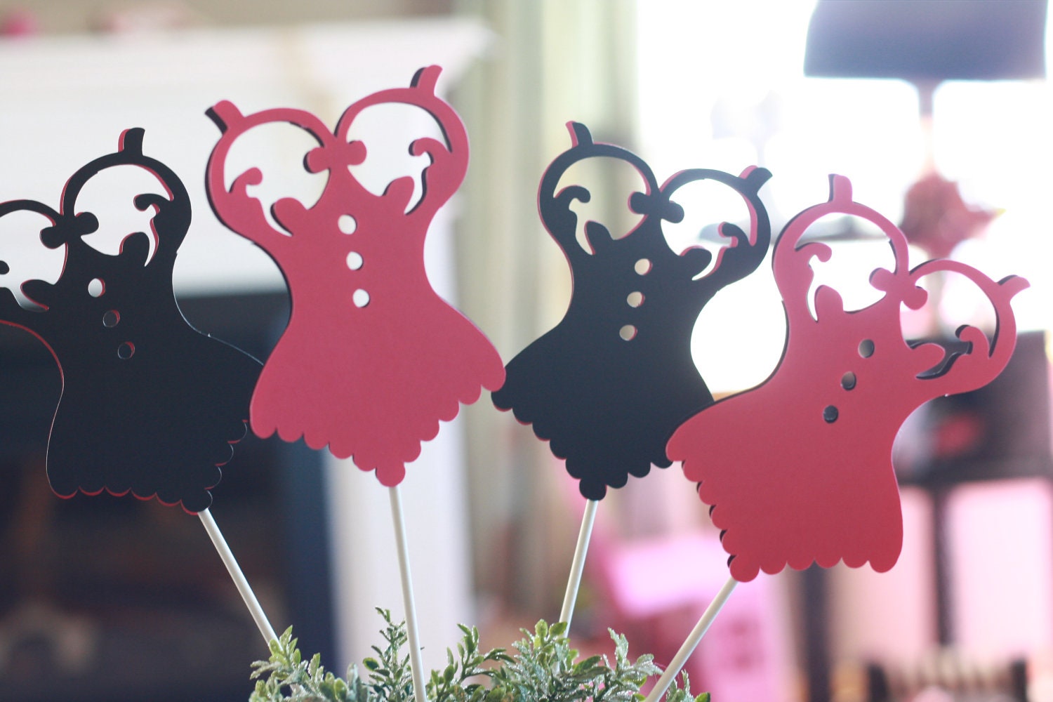 Set of 6 Corset Lingerie Bridal Shower Centerpieces on a Stick - Bachelorette, Bridal Showers or Wedding Parties - Free Ship Over 60.00