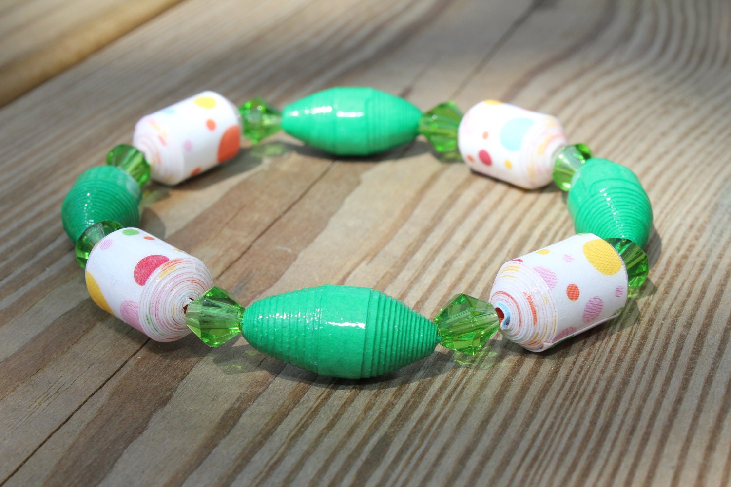Paper Bead Bracelet Jewelry - Green and Polka Dot Il_570xn