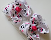 Set of 2 Panda Hairbows, Twisted Hairbows, Shocking Pink Black White, Boutique Bow, Butterfly Hairbows, Pigtails, 2.5 Inch