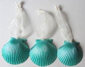 Scallop Shell Ornaments -  Set of 3 Metallic Turquoise Ornaments