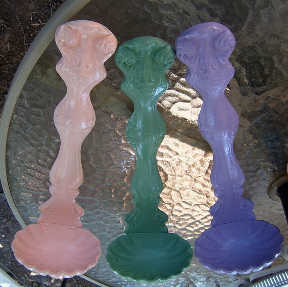 Vintage Cast Metal Wall Ladles,THREE. Kitchen Decor. Homco Ladles, Wall Hanging, Garden Decor, Upcycled, Pink, Purple, Sage