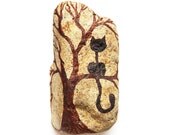 Home Decoration, Black Cat in a Tree, Painted Stone in Black and Brown, Inspired by my Neighbor's Cat Teasing my Dog, TAGT