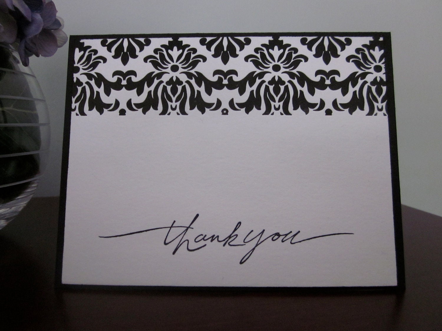 Thank You Card - Elegant - Black and White Damask Thank You Notes