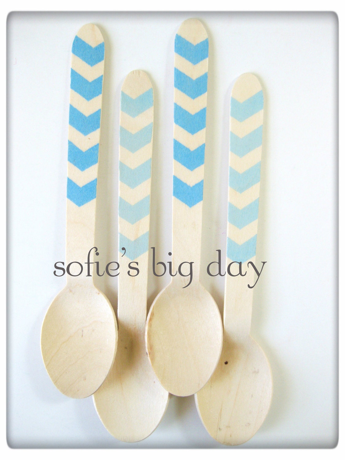 Hand Stamped Wooden Spoons- chevron striped spoons-blue striped utensils-wooden ice cream spoons-25 count Il_570xn