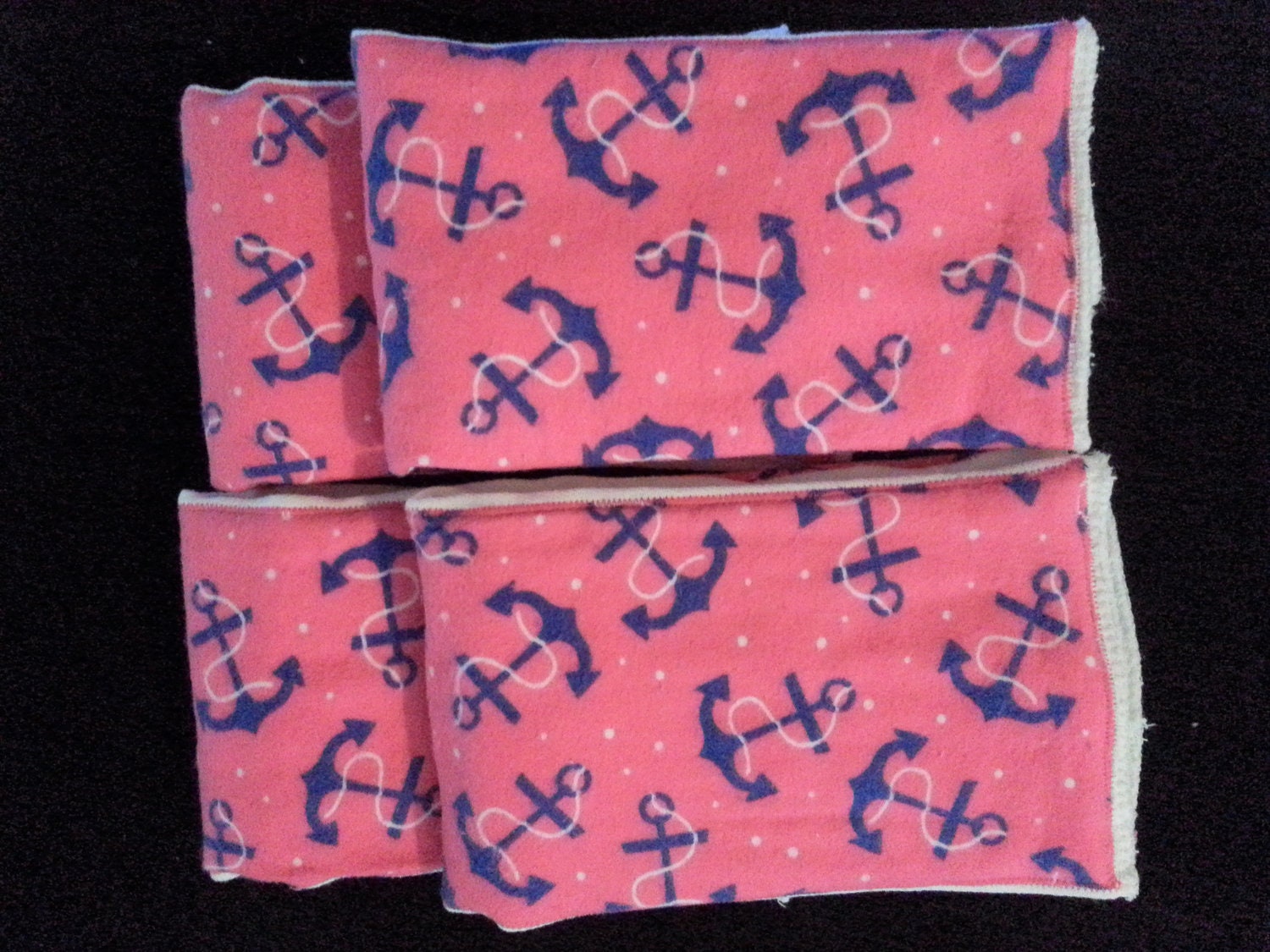 Four Burp Cloths in a pink and blue anchor print