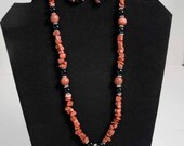 Goldstone and Onyx Handmade  Pendant Necklace and Earring Set