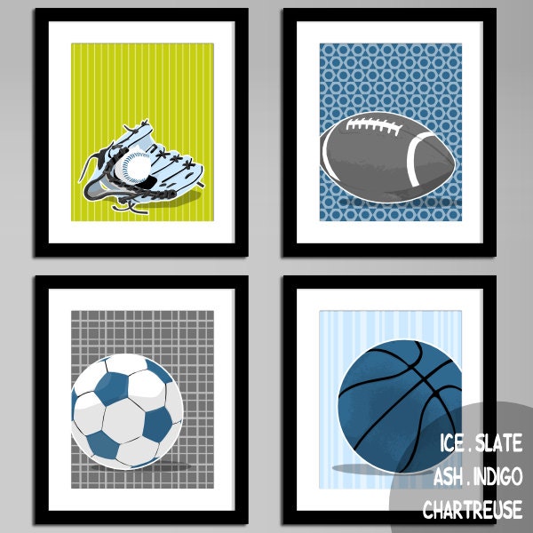sports art - Basketball, Baseball, Football, Soccer, custom colors - art prints for boys childrens art pictures boys room decor
