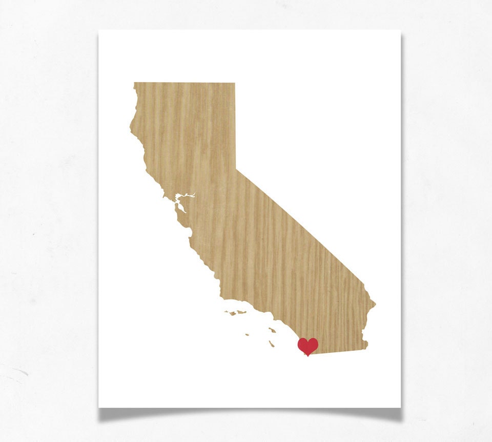 California State Custom Personalized Heart Print I Love Cali USA Hometown Wall Art Natural Finish
