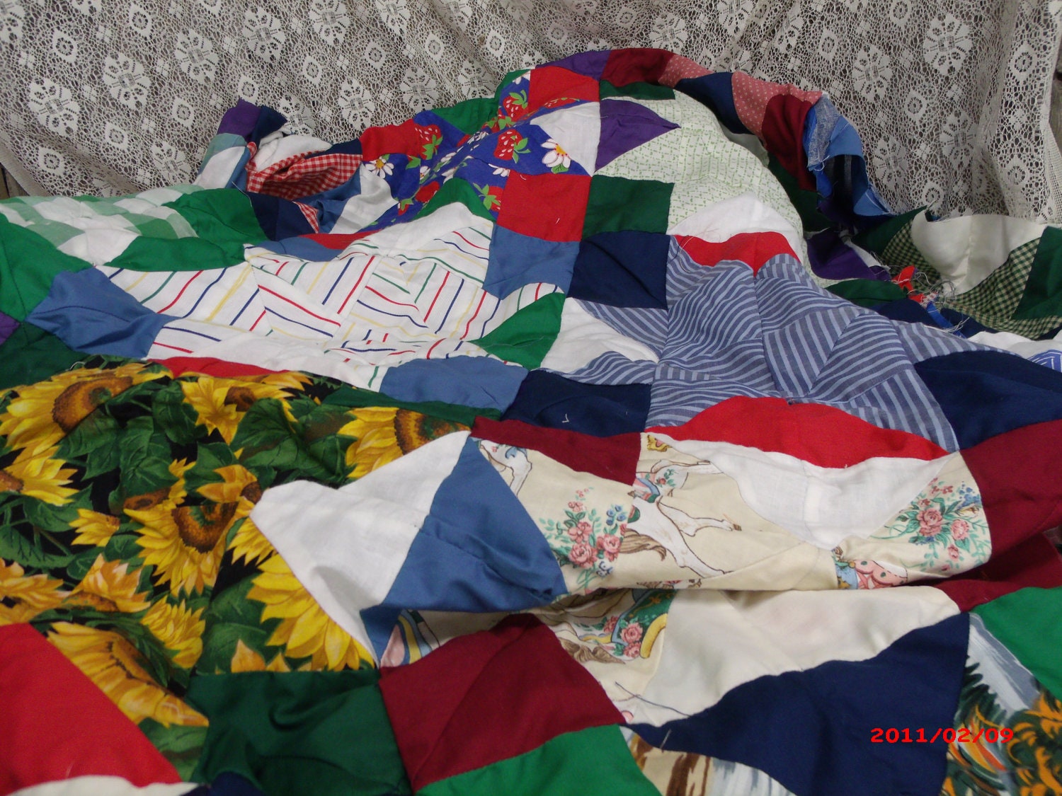 Vintage Print Cotton Quilt Top