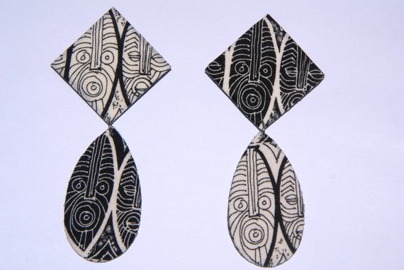 Dangling Stud Fabric Covered Wood Earrings