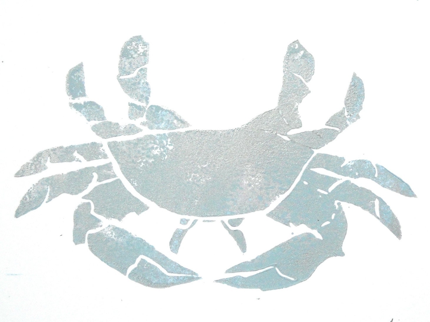 SALE Nautical Crab Art Block Print 4 x 6 Home Decor / Silver, Light Blue / Hand Pulled Linocut