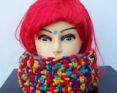Rainbow Crochet Cowl, Bohemian Knit,  Hippie ' In Stock / Ready To Ship '