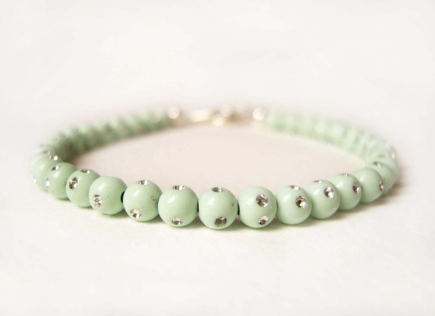 Mint Green Bracelet, Diamante Bracelet, Acrylic Bead Bracelet, Mint Bracelet UK