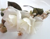 Floral Crown, Fascinator, Blush Flowers and White Roses