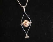 Handmade Silver Wire Wrapped, White and Bronze Lampwork Bead - "Caramel Swirl"