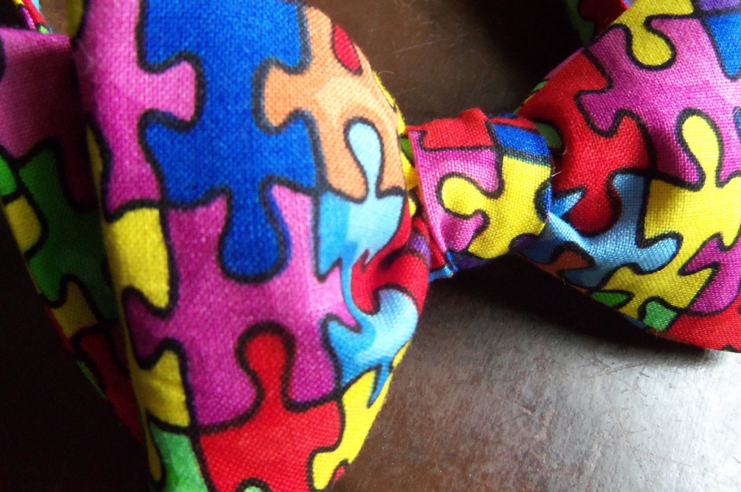 Pieces Peaces - Men's Adjustable Self-Tie Bow Tie in Multi-Colored Puzzle Print