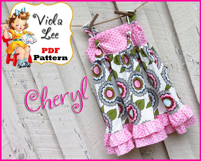Cheryl... Girl's Ruffle Apron Knot Dress Pattern. Jumper Pattern. INSTANT DOWNLOAD. Girl's Sewing Pattern. pdf Pattern. 2/3T-8