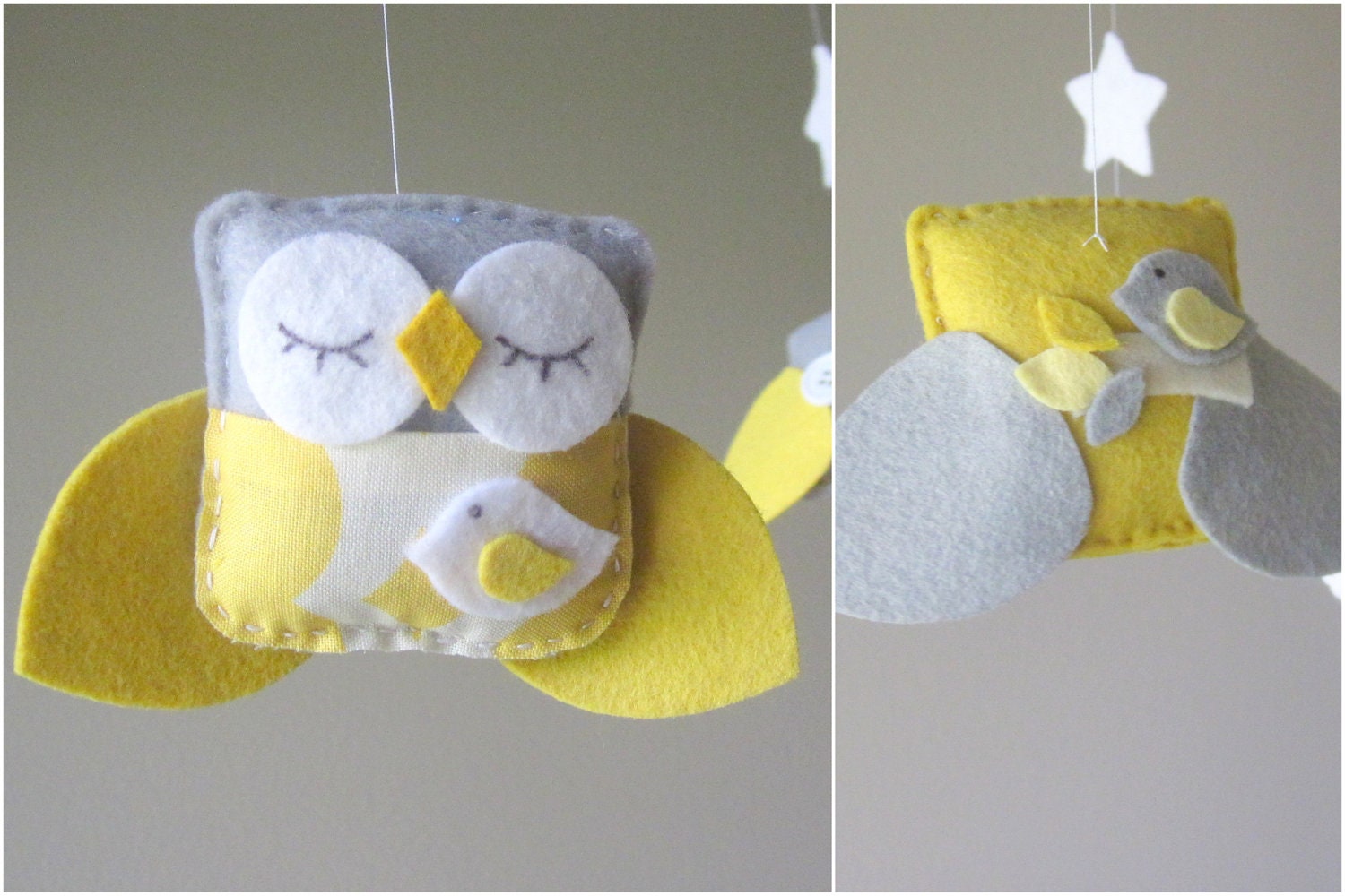 Baby Crib Mobile - Baby Mobile - Yellow and Gray Baby Mobile - Owl Mobile - Neutral Mobile