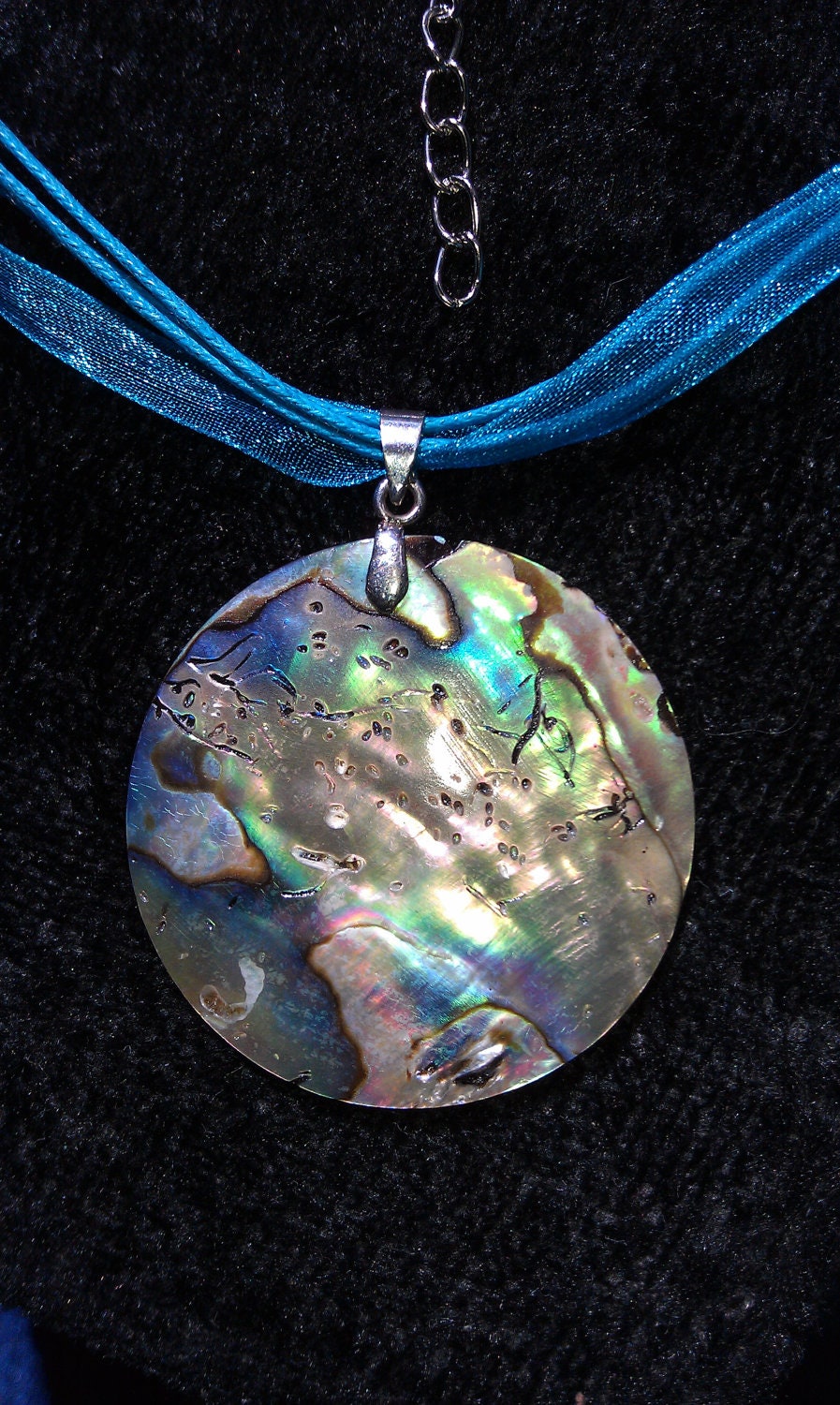 Abalone Necklace, Large Abalone Pendant Suspended on a Beautiful Three Strand Necklace, FREE Shipping