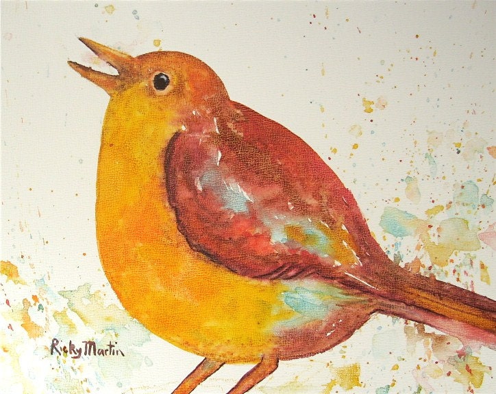 Bird -  Contemporary Home Decor  - Christmas Gift - FREE SHIPPING - Original Fine  Art Watercolor  Painting by ebsq Artist Ricky Martin