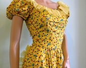 Vintage 1940s Dress // 40s Cotton Calico DANCE DRESS // S