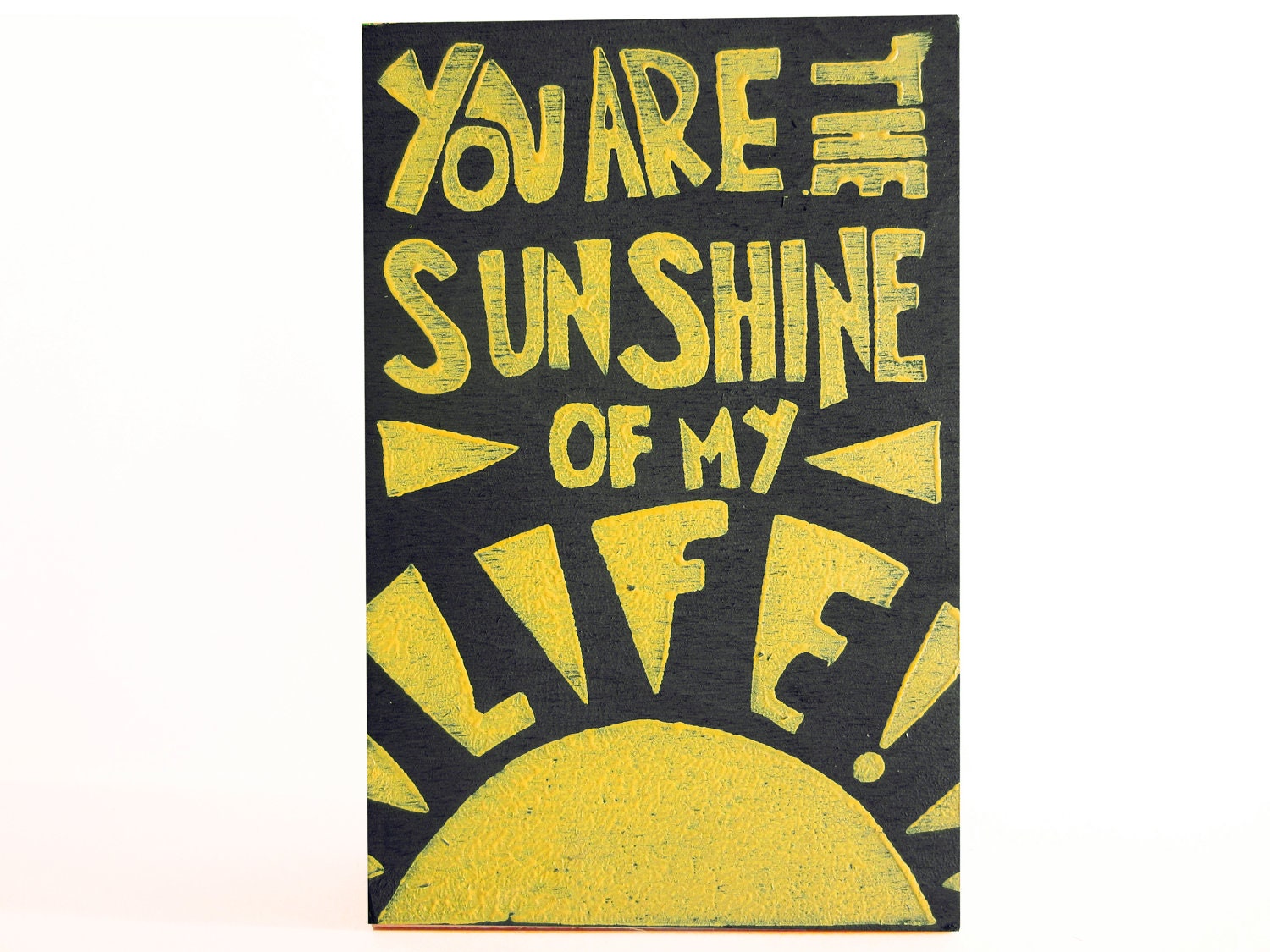 sunshine of my life // gray and yellow hand stamped wood panel art inspired by romantic songs 4x6