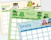 Printable Owl Calendar BLANK - INSTANT DOWNLOAD - 12 Month Desk Calendar Il_170x135