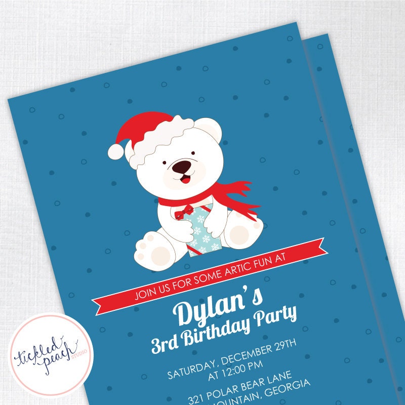Polar Bear Birthday Party Invitation - Custom Kids / Childrens Birthday Invite Il_570xn