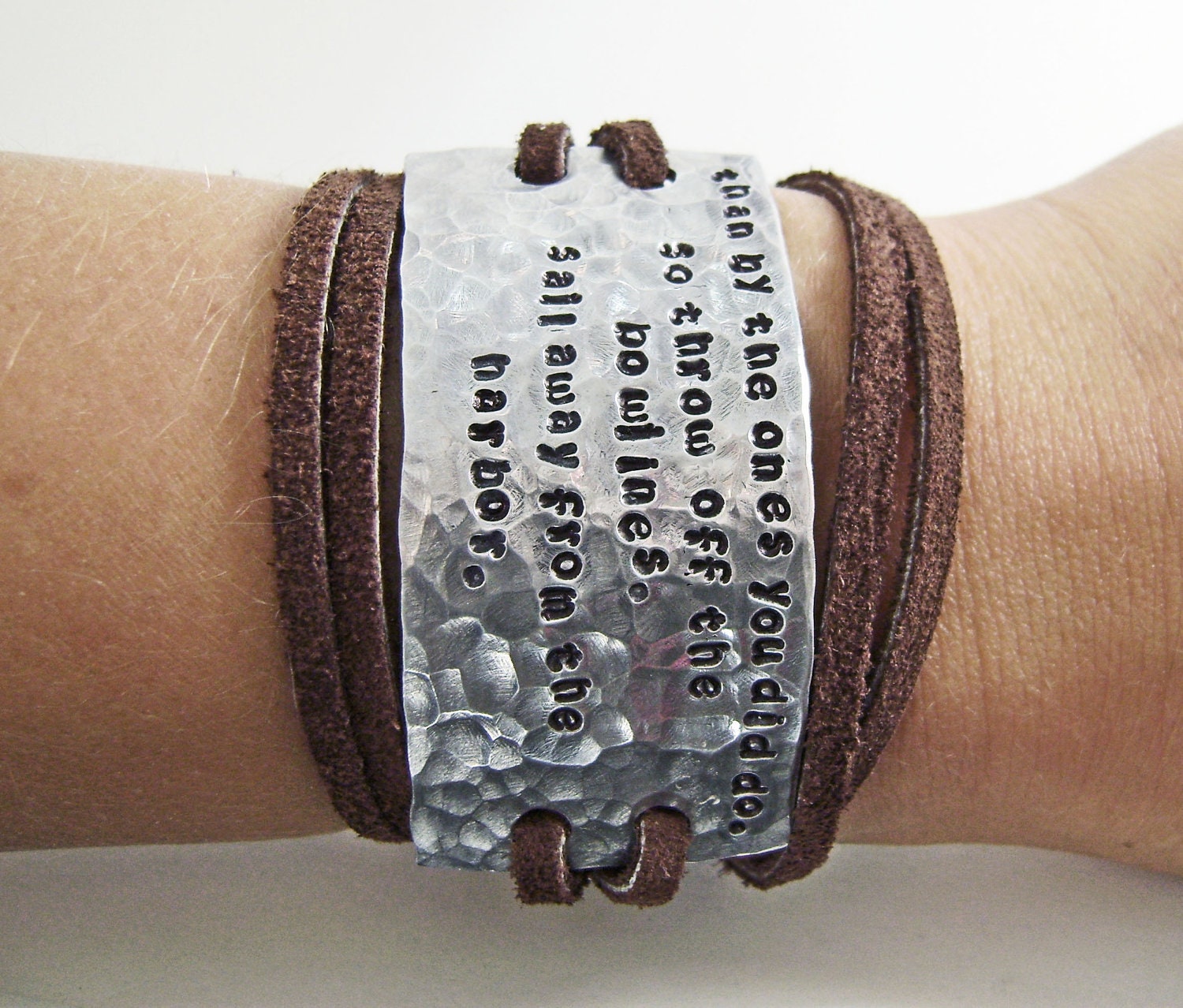 Custom quote bracelet, leather wrap bracelet, inspirational quote bracelet