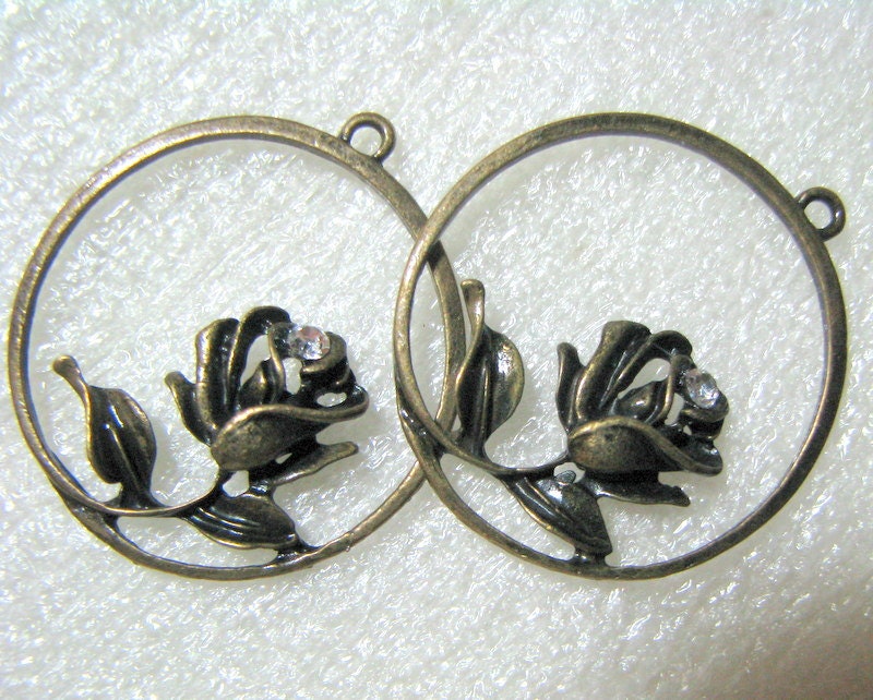 Deep Discount Pendant Antique Bronze Rhinestone on Rose beading supplies