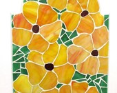 Mosaic art, flower wall decor, patio decor, housewarming gift, yellow flowers home decor, garden cottage decor, stained glass mosaic 8x12"