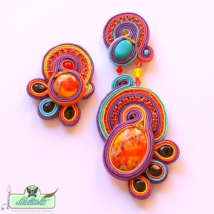 The Assymetrical Statement Soutache Earrings- Clip-On