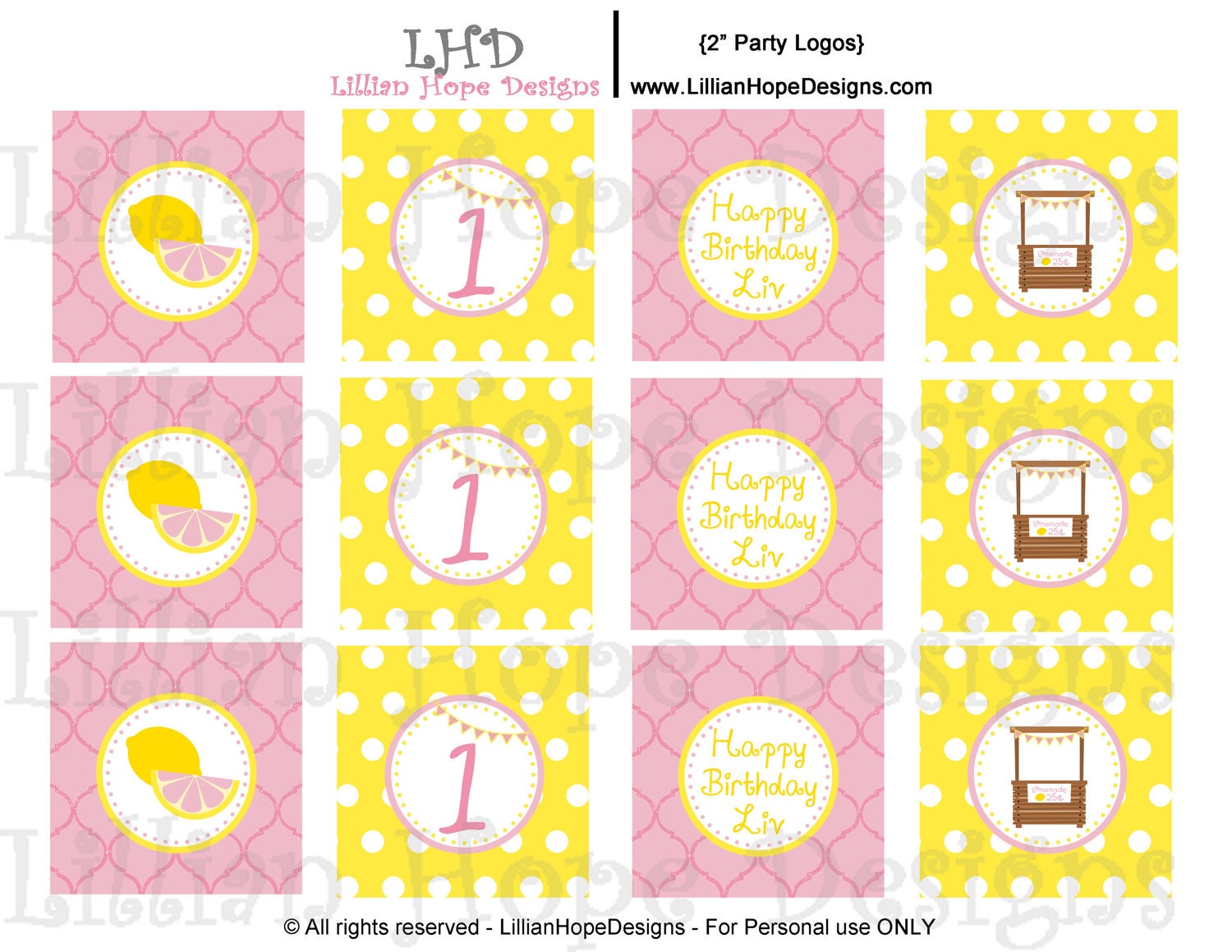 Lemonade Party Cupcake Toppers - PRINTABLE Party Logos - Pink Lemonade Birthday Il_570xn