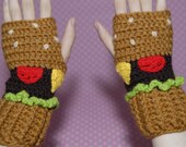 Crohet Gloves-Burger Fingerless Gloves - Fingerless Gloves- Food Gloves-Kawaii-Mittens-Women Gloves