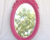 Custom....Vintage Oval Ornate Mirror You CHOOSE Color... - Upcycled Resin Homco Roses Mirror &Flowers set Nursery Girl Bedroom Modern Decor