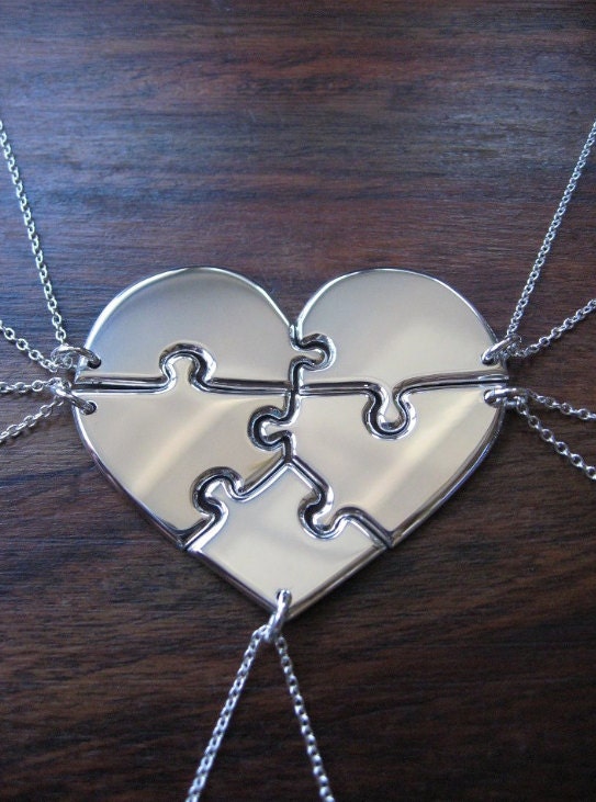 Heart shaped jigsaw puzzle pendants necklaces