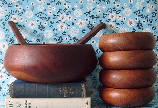 Vintage - Mid Century Teak Salad Bowl Set