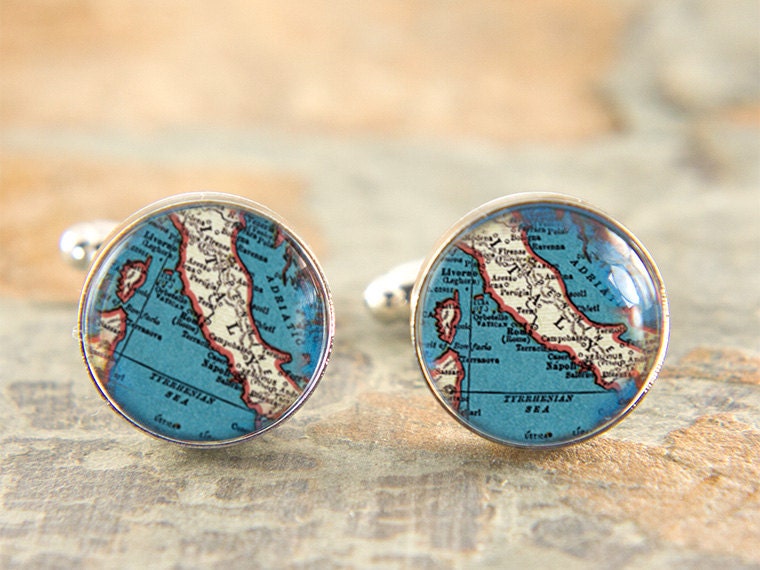 Italy Map Cufflinks, Custom Map Cufflinks, World Map Cufflinks