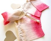 Muslin drawstring bags, 3 SMALL gift wrap bags, Ombre pink hand dyed Wedding favor fabric bags, natural unbleached muslin goodie bags