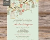 Girls Baby Shower Invitation in Shabby Chic Bird Cage - digital file, printable Il_170x135