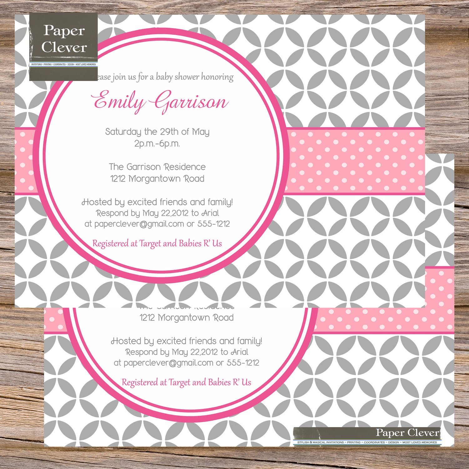 baby shower invitation modern pink & grey circle- digital file, printable